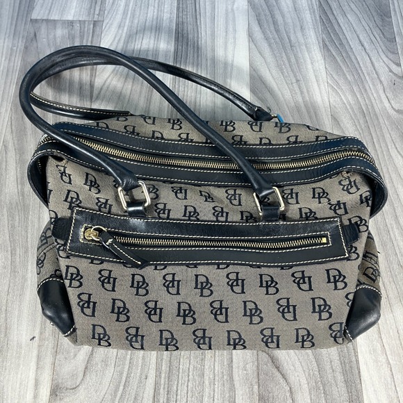 Dooney & Bourke black and grey duffle bag with 2 pockets Zippered Compartment - Picture 2 of 10